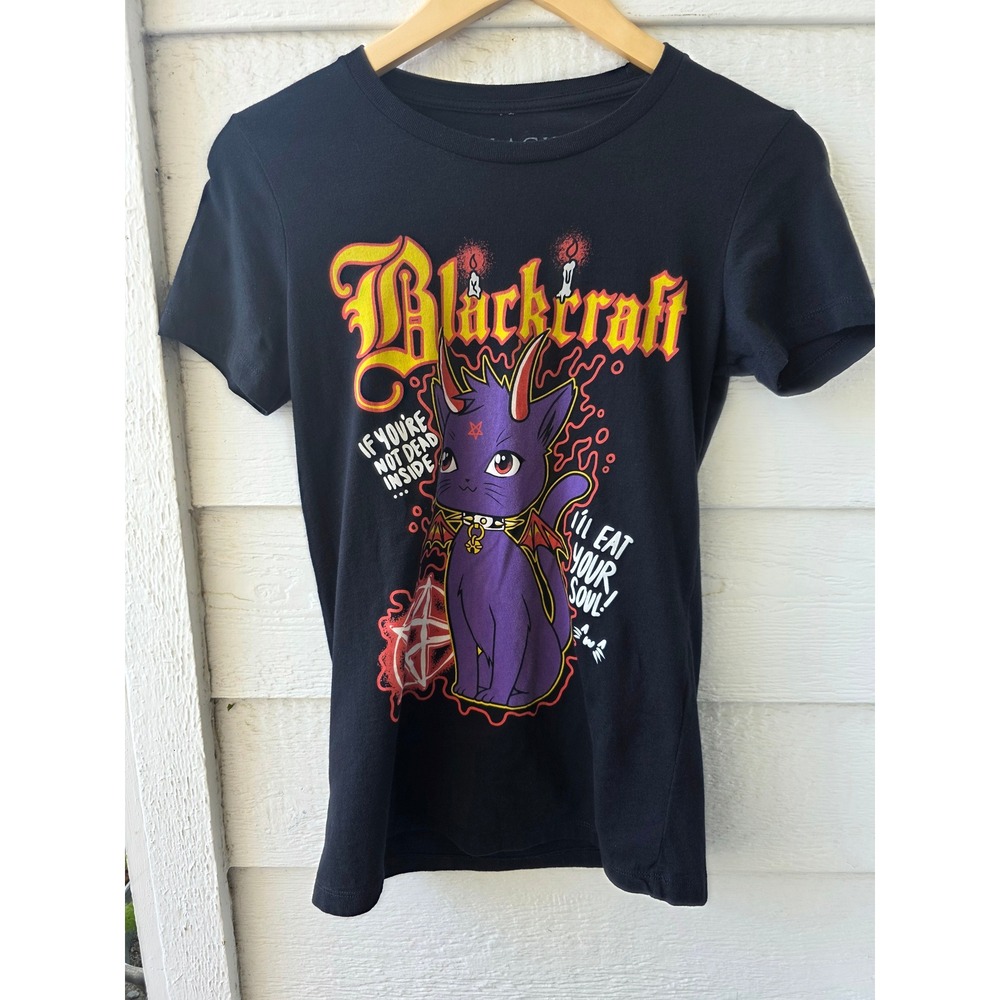 Blackcraft Cult Shirt Womens S Black Devil Cat Mystery Box Witchy Gothic Graphic